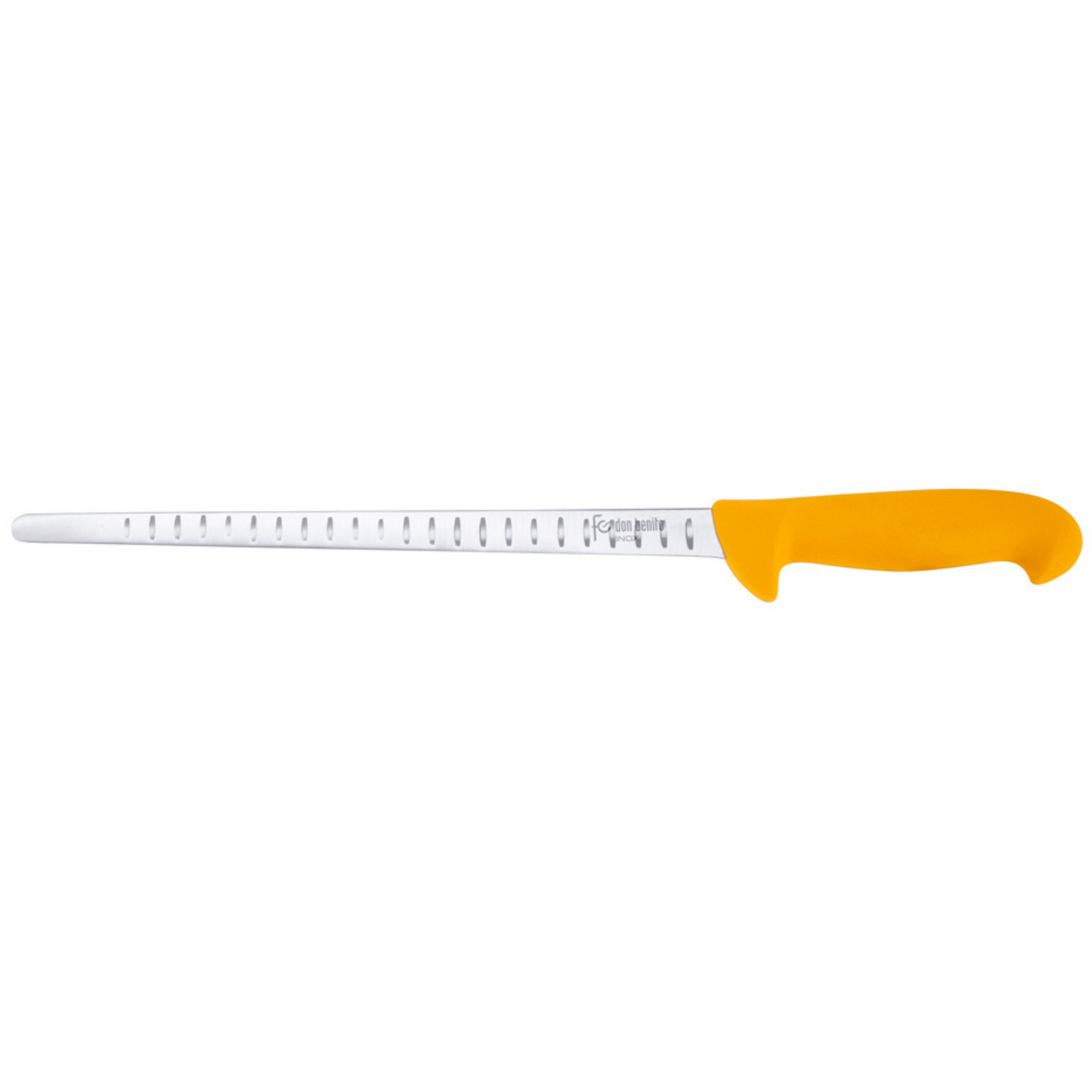 Stainless steel ham knife with yellow handle