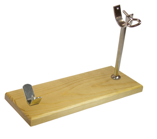 Stainless steel ham holder with wooden base
