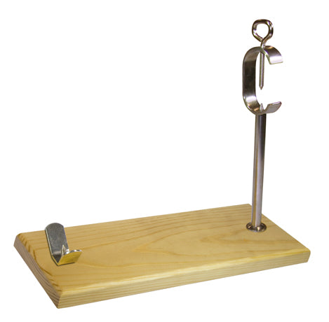 Folding stainless steel ham holder with wooden base